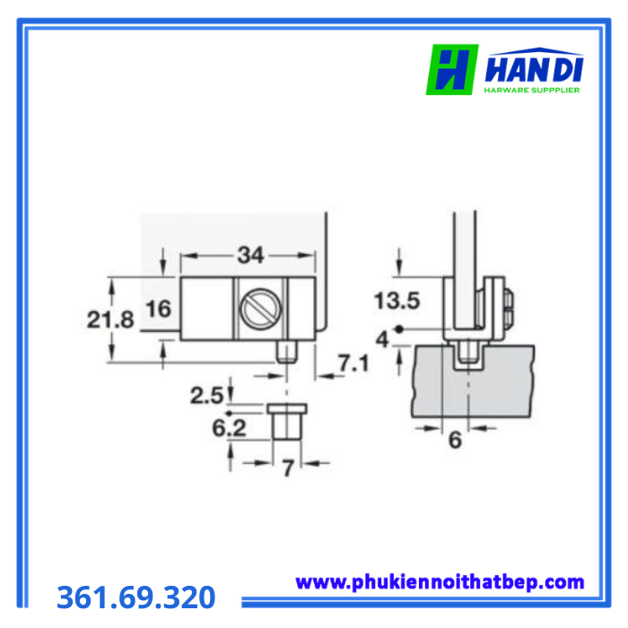 Bản lề kính 34x16mm đen HAFELE 361.69.320