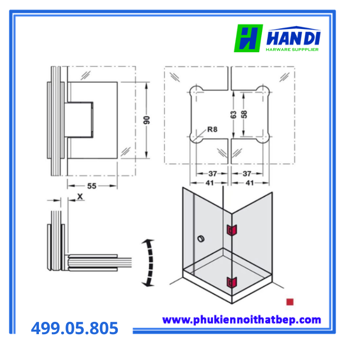 Bản lề kính HAFELE 499.05.805