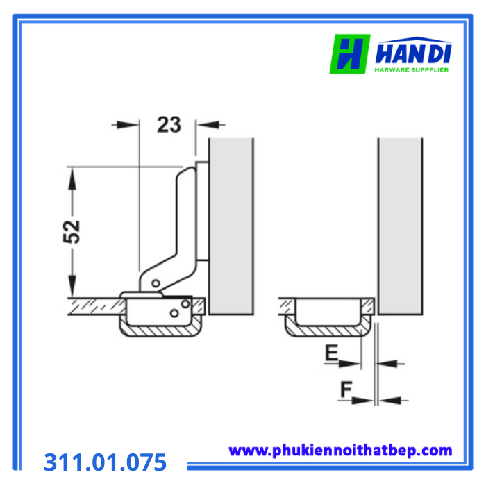 Bản lề kính Metalla Mini lọt lòng HAFELE 311.01.075