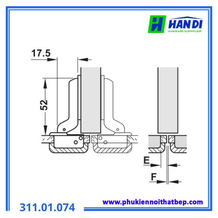 Bản lề kính Metalla Mini trùm nửa HAFELE 311.01.074