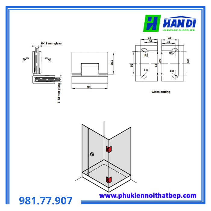 Bản lề kính kính 90 độ đen HAFELE 981.77.907