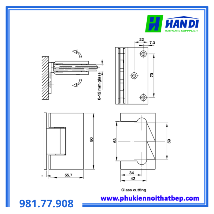 Bản lề kính tường O.90 CP HAFELE 981.77.908