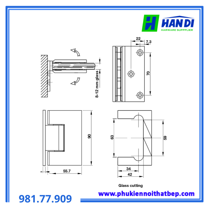 Bản lề kính tường O.90 CP đen HAFELE 981.77.909