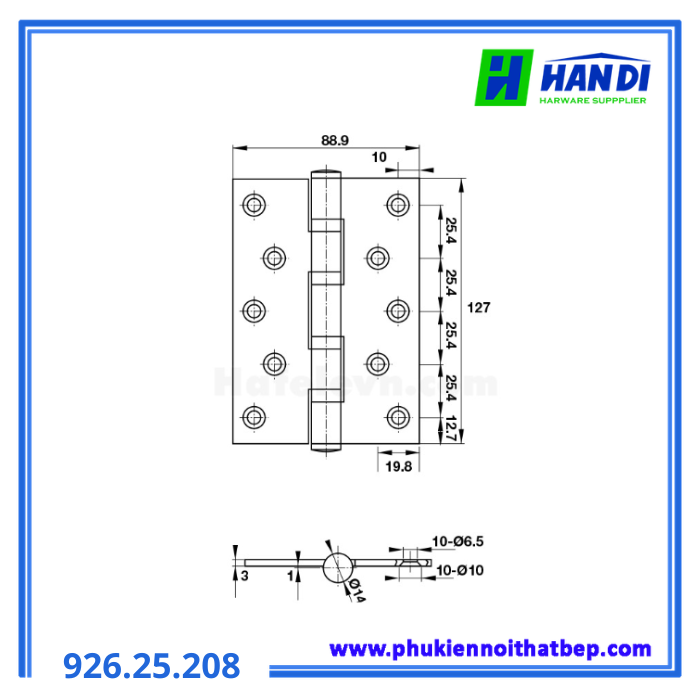 Bản lề lá 127x89x3mm, 4BB Màu Đồng HAFELE 926.25.208