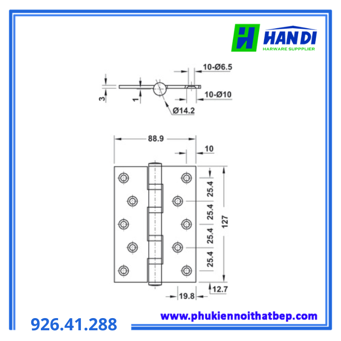 Bản lề lá 127x89x3mm, 2BB Màu Đồng HAFELE 926.41.288