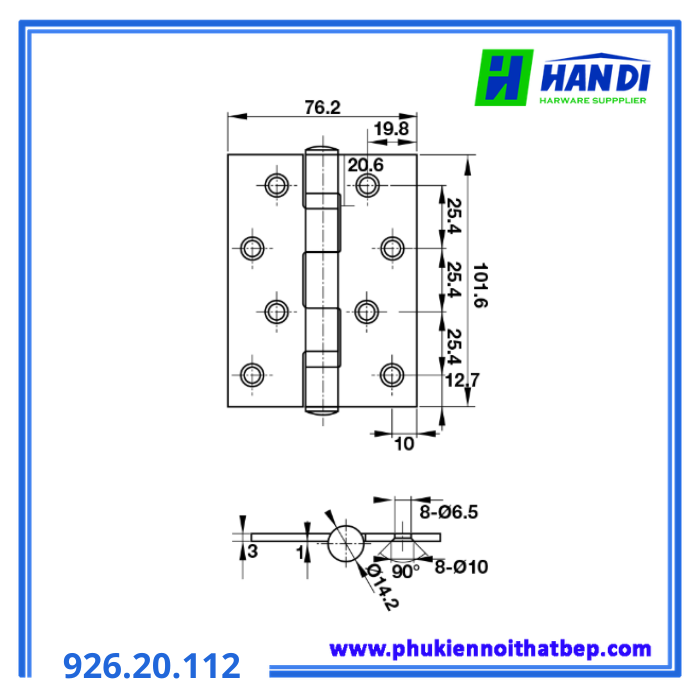 Bản lề lá 2 vòng bi TDS HAFELE 926.20.112