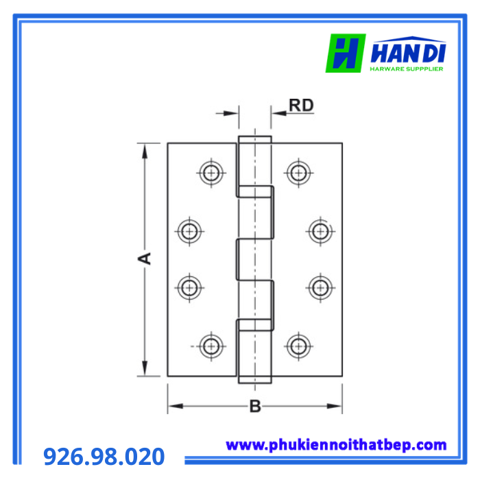 Bản lề lá 4"X3"X2.5mm, Inox 304 HAFELE 926.98.020