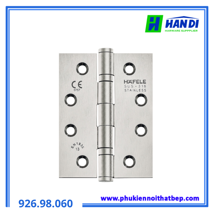 Bản lề lá 4"x3"x3mm, inox 316 HAFELE 926.98.060