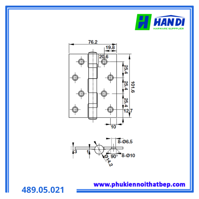 Bản lề lá DIY HAFELE 489.05.021 102x76x3mm-2BB SSS