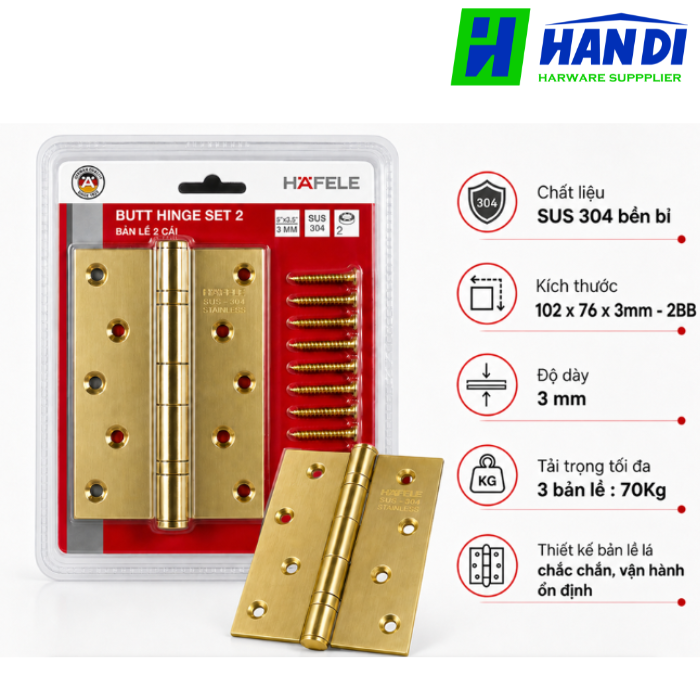 Bản lề lá DIY HAFELE 489.05.022 102x76x3mm-2BB PVD