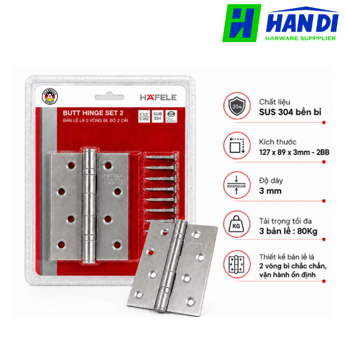 Bản lề lá DIY HAFELE 489.05.023 127x89x3mm-2BB SSS