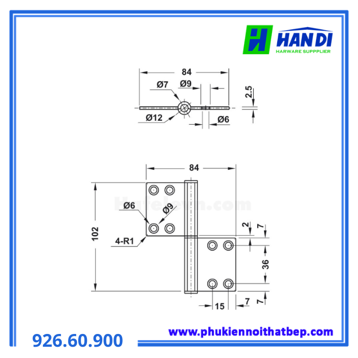 Bản lề lá cửa đố nhỏ 102x76.2mm HAFELE 926.60.900