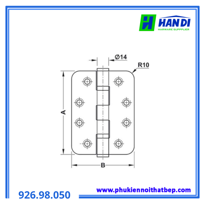 Bản lề lá inox mờ 102x76x3mm HAFELE 926.98.050