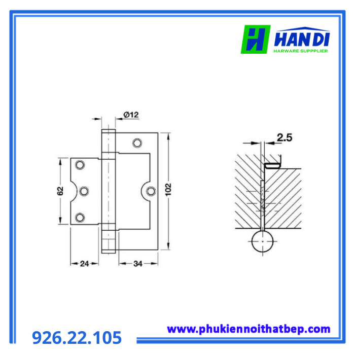 Bản lề lá màu đen mờ 102mm HAFELE 926.22.105