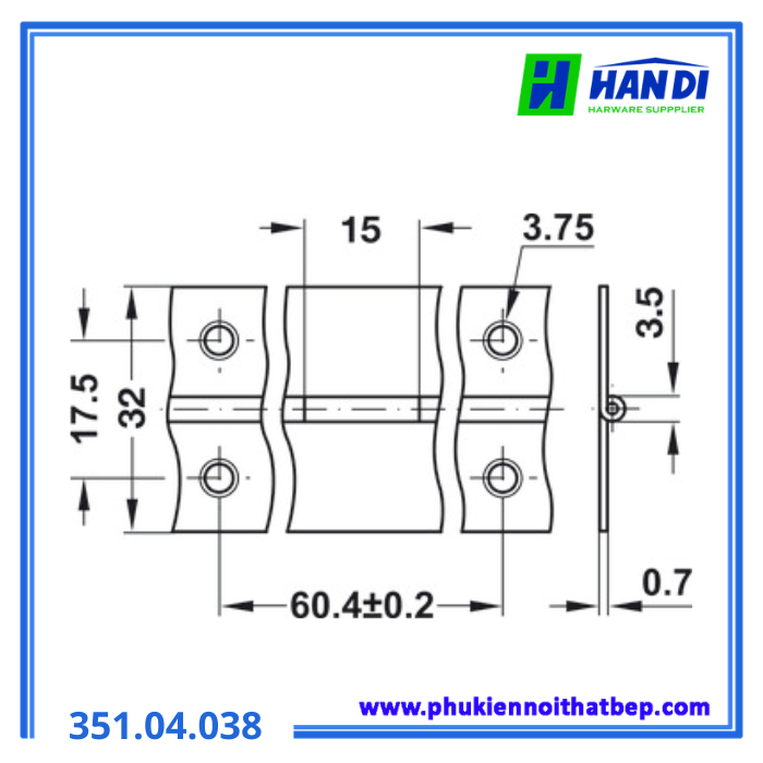 Bản lề piano 32x0.8x3500mm HAFELE 351.04.038