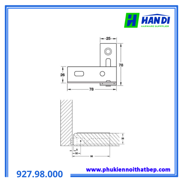 Bản lề trục 78x78mm HAFELE 927.98.000