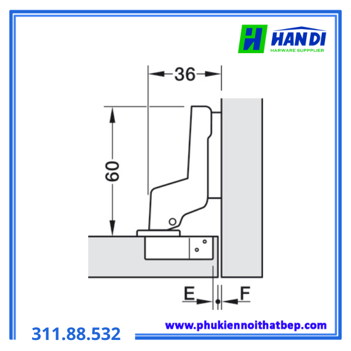 Bản lề trượt không giảm chấn lọt lòng HAFELE 311.88.532