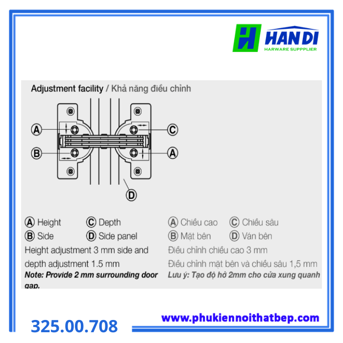 Bản lề tủ Mitred cho góc vát chéo 45º HAFELE 325.00.708