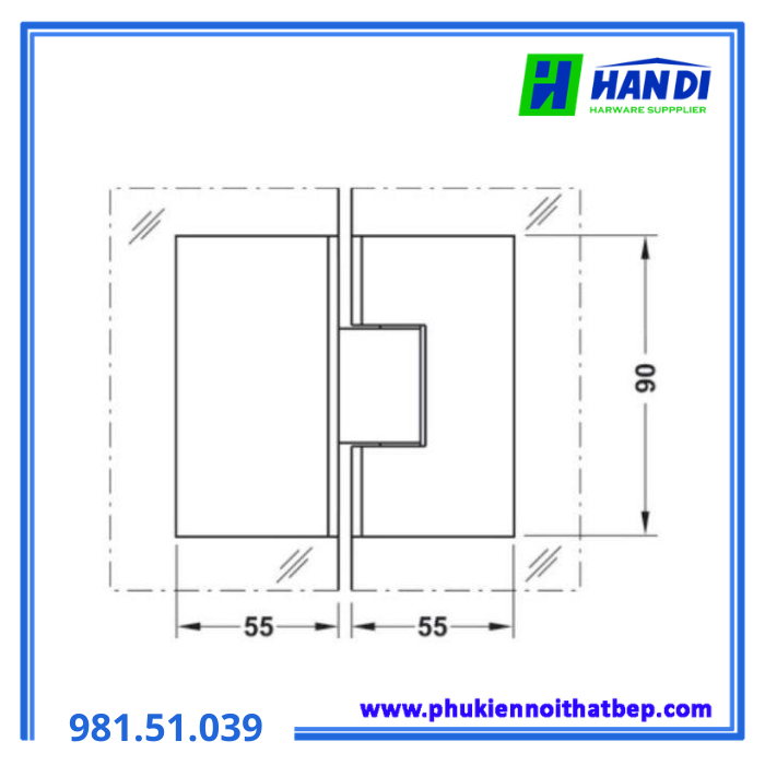 Bản lề kính - kính 180° Nickel mờ HAFELE 981.51.039