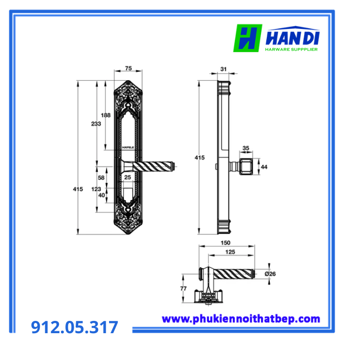 Khóa điện tử EL10K màu vàng HAFELE 912.05.317