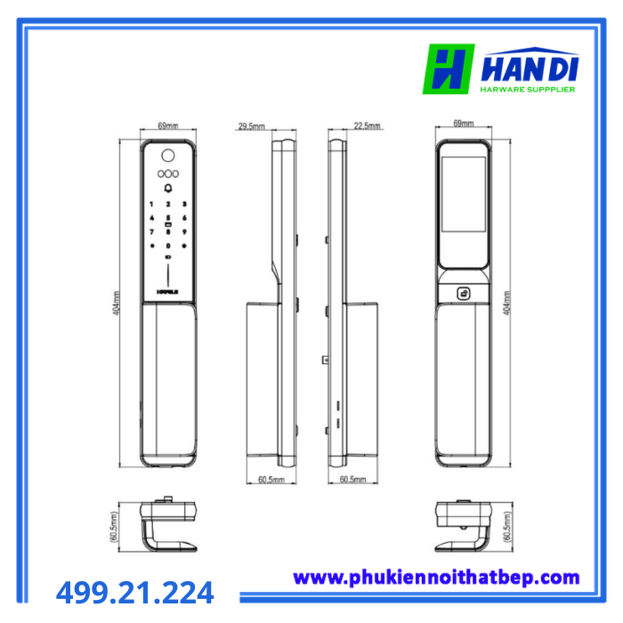 Khóa điện tử PP2501W màu đen HAFELE 499.21.224