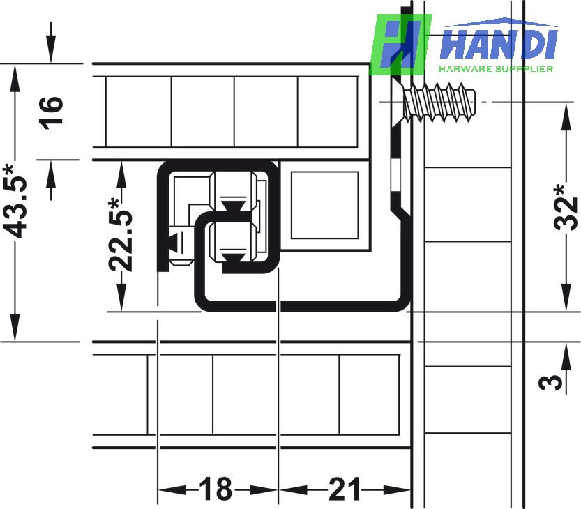 Ray âm Blum TANDEM giảm chấn mở 3/4 Tích Hợp Nhấn Mở