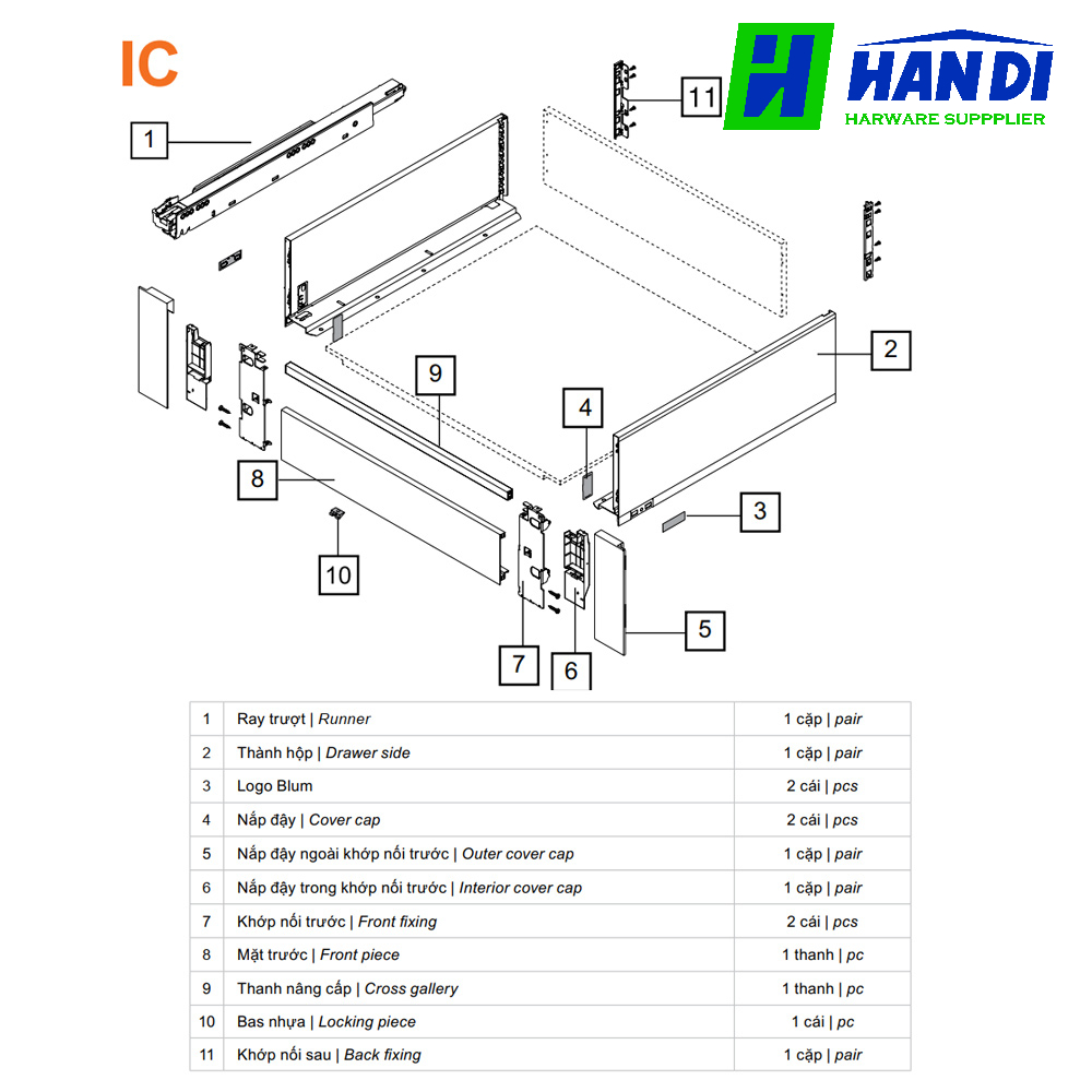 Ray Hộp Âm BLUM LEGRABOX INOX IC 5439184