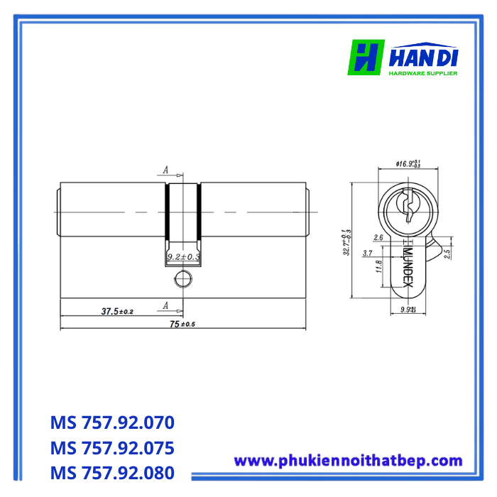Ruột khóa IMUNDEX 757.92.080 