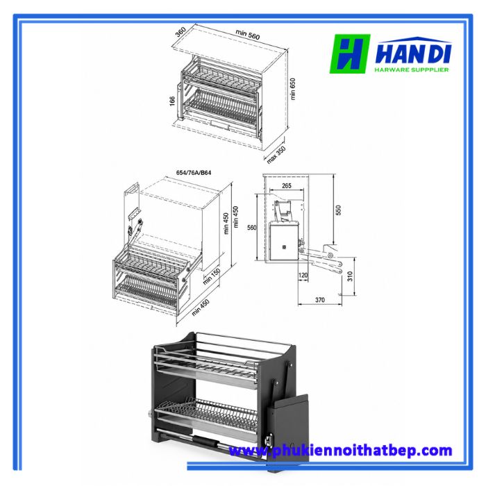 Giá bát đĩa nâng hạ 2 tầng nan dẹt và tròn BNH304