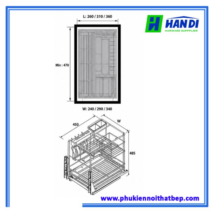 Giá dao thớt đa năng nan tròn BT304-30/35/40