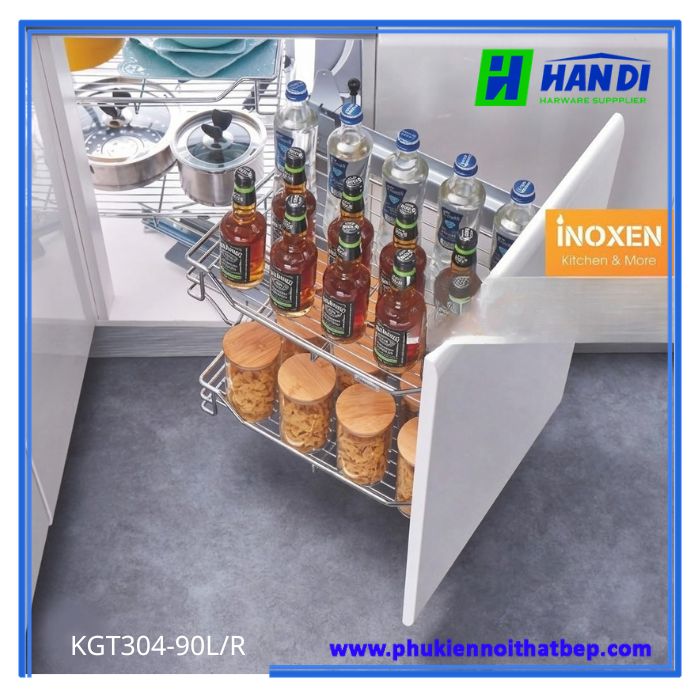 Kệ góc liên hoàn inox nan tròn KGT304-90L/R