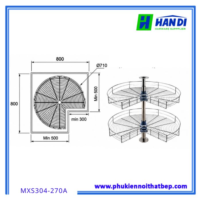 Mâm xoay góc 3/4 hình tròn MXS304-270A
