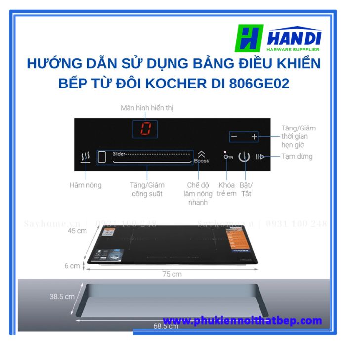Bếp từ 2 vùng nấu KOCHER DI-806GE02