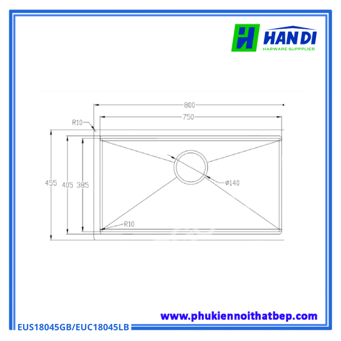 Chậu rửa bát 1 hố Eurogold EUS18045GB