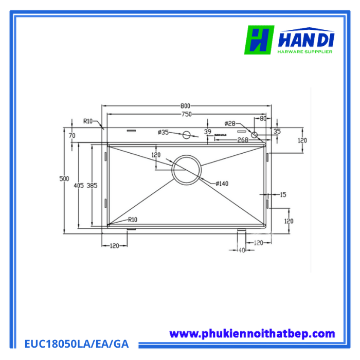 Chậu Rửa Bát Chống Xước EUC18050LA/EA/GA