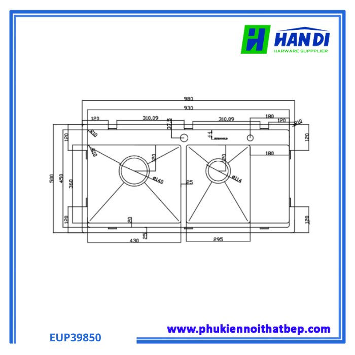 Chậu Rửa Bát 2 hố Eurogold EUP39850