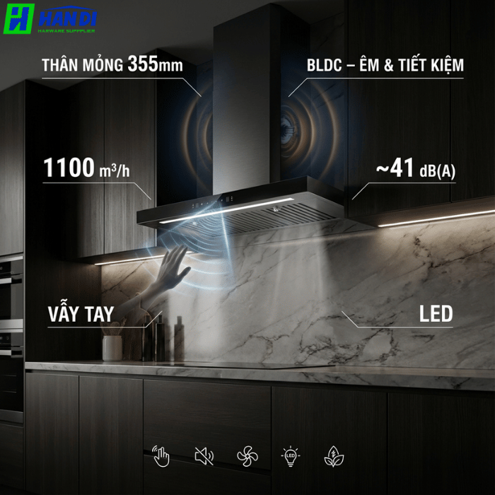 Máy hút mùi chữ T mặt kính đen EHM3570B-Eurogold