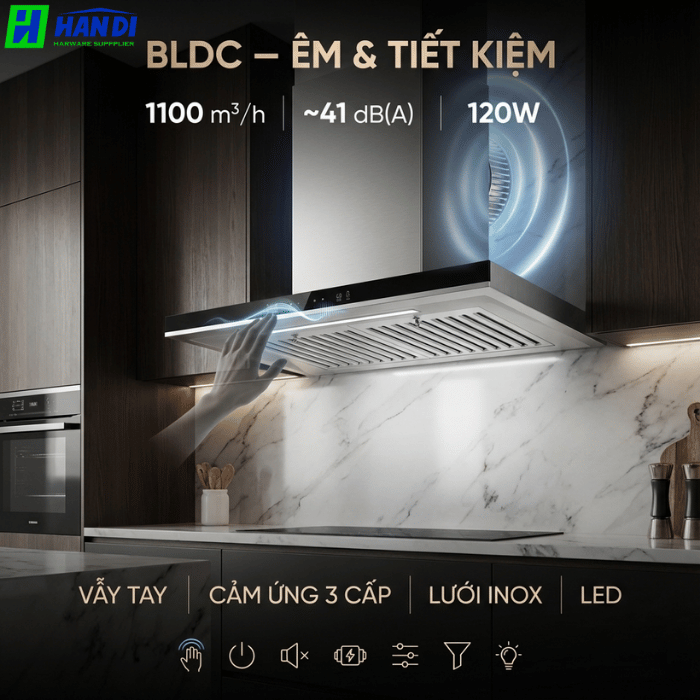 Máy hút mùi chữ T mặt kính đen EUH05070WB-Eurogold