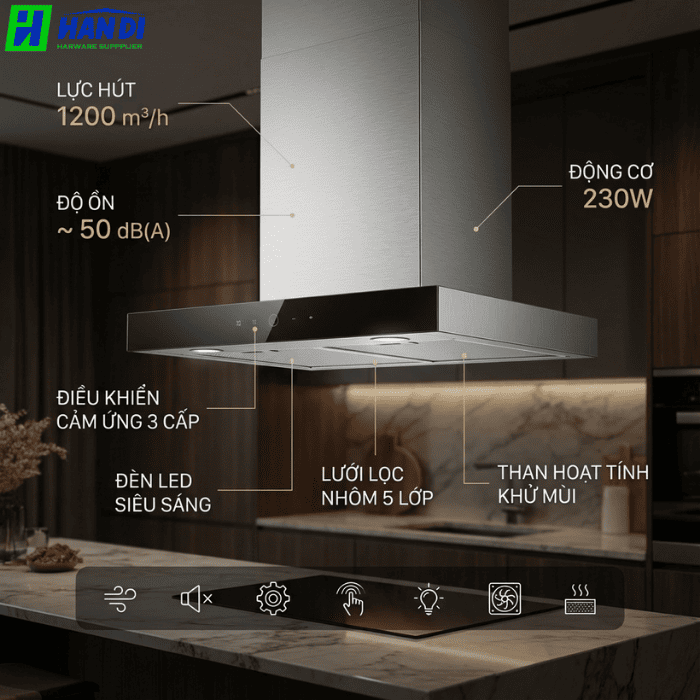 Máy hút mùi chữ T mặt kính đen EHM6170