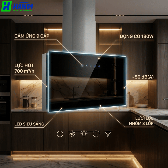 Máy hút mùi dạng hộp mặt kính đen EUH1770VP-Eurogold