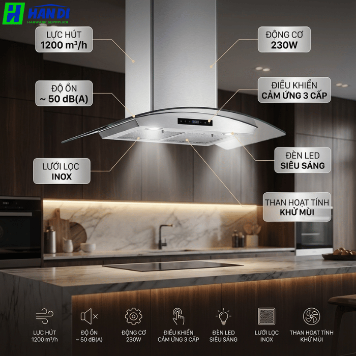 Máy hút mùi kính cong mặt kính trắng EHM2270-Eurogold