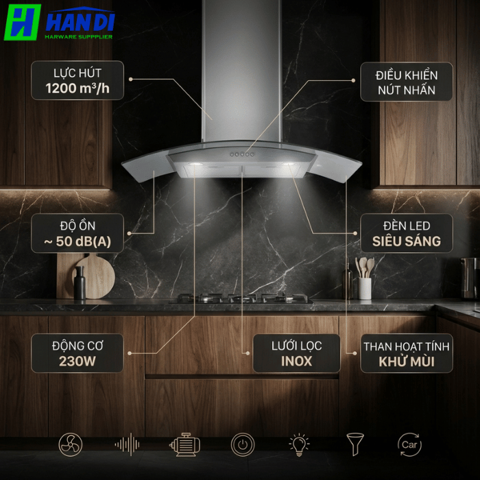 Máy hút mùi kính cong trắng EUH02370-Eurogold