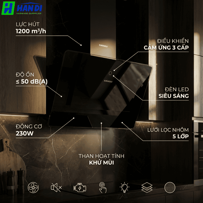 Máy hút mùi kính vát đen EHM7170