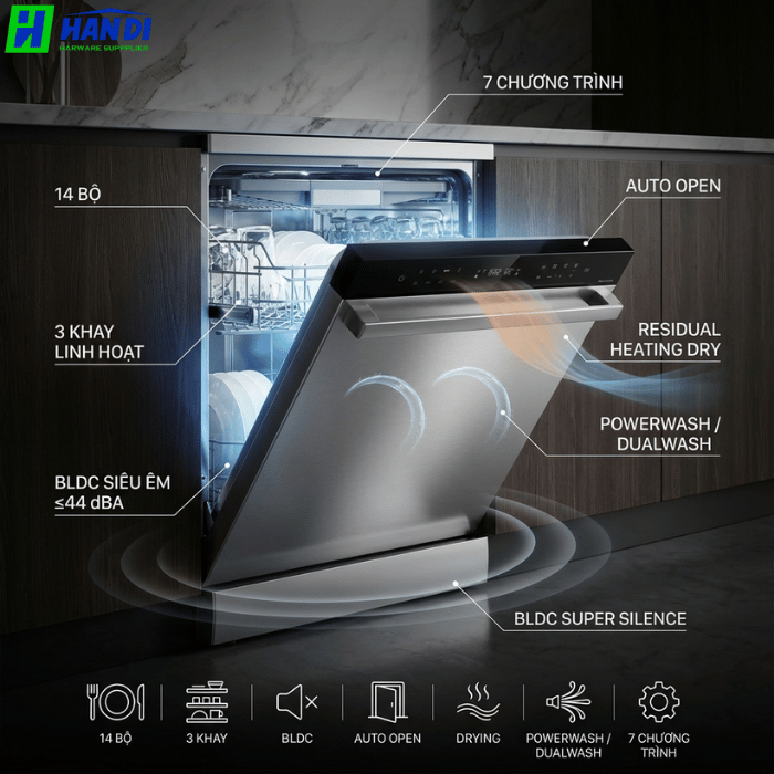 Máy rửa bát độc lập hoặc bán âm tủ EUW85TL15B-Eurogold