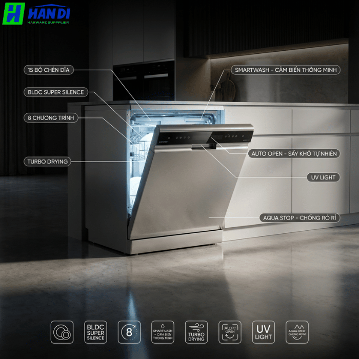 Máy rửa bát độc lập hoặc bán âm tủ EUW88TL15SPro