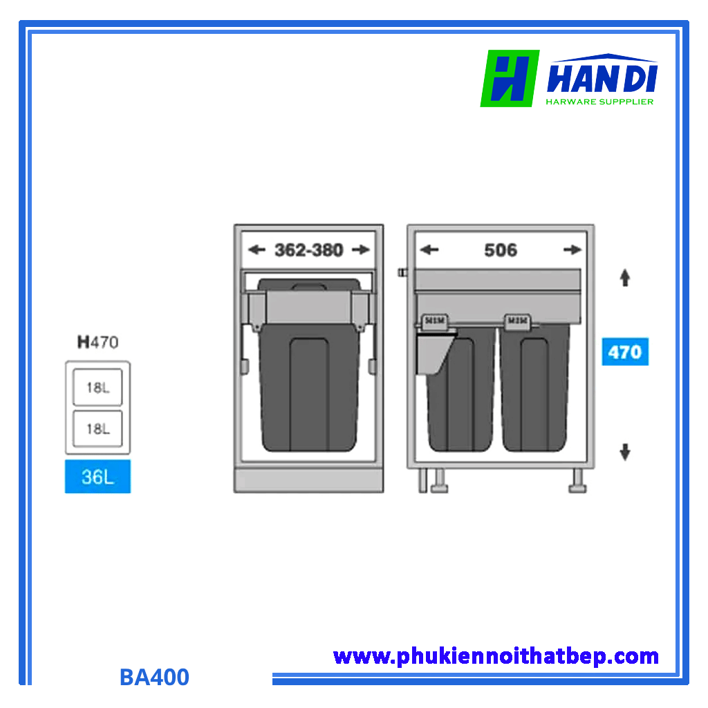 Thùng rác âm tủ giảm chấn cao cấp Eurogold