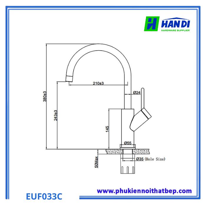 Vòi rửa bát nóng lạnh Eurogold EUF033C