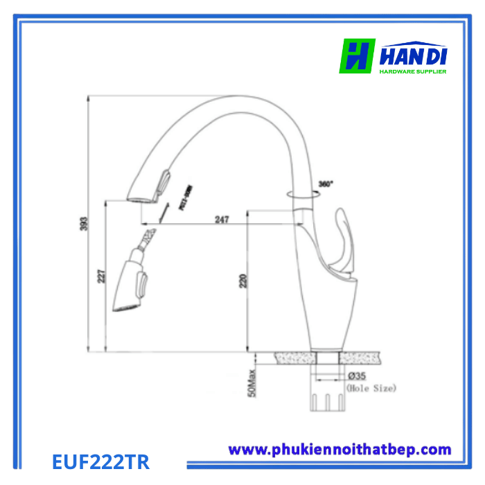 Vòi rửa bát dây rút nóng lạnh Eurogold EUF222TR