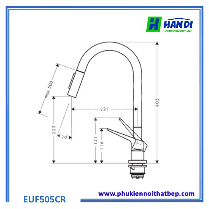 Vòi rửa bát đơn nóng lạnh Eurogold EUF505CR