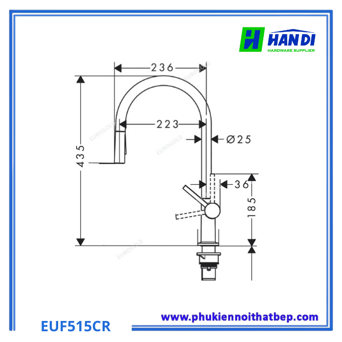 Vòi rửa chén bát dây rút Eurogold EUF515CR